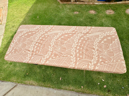 Protective 6ft Table Cover - Caramel Hibiscus Tribal