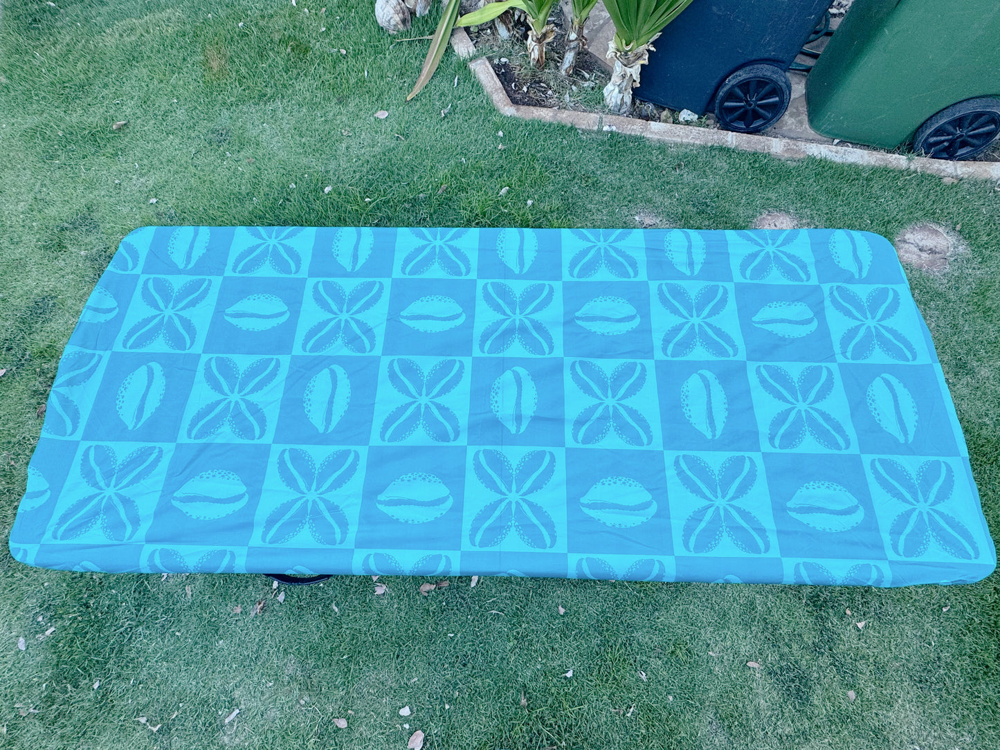6 foot Table Cover - Checkered Cowrie Kuiki (Tealish Blue)