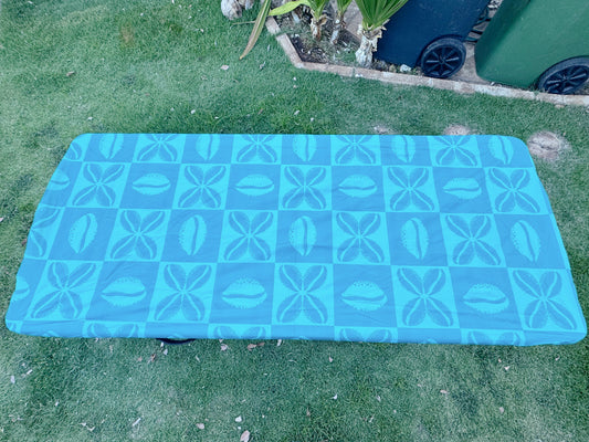 6 foot Table Cover - Checkered Cowrie Kuiki (Tealish Blue)