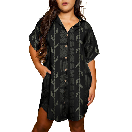 T-Shirt Dress - Black Rustic Leaves
