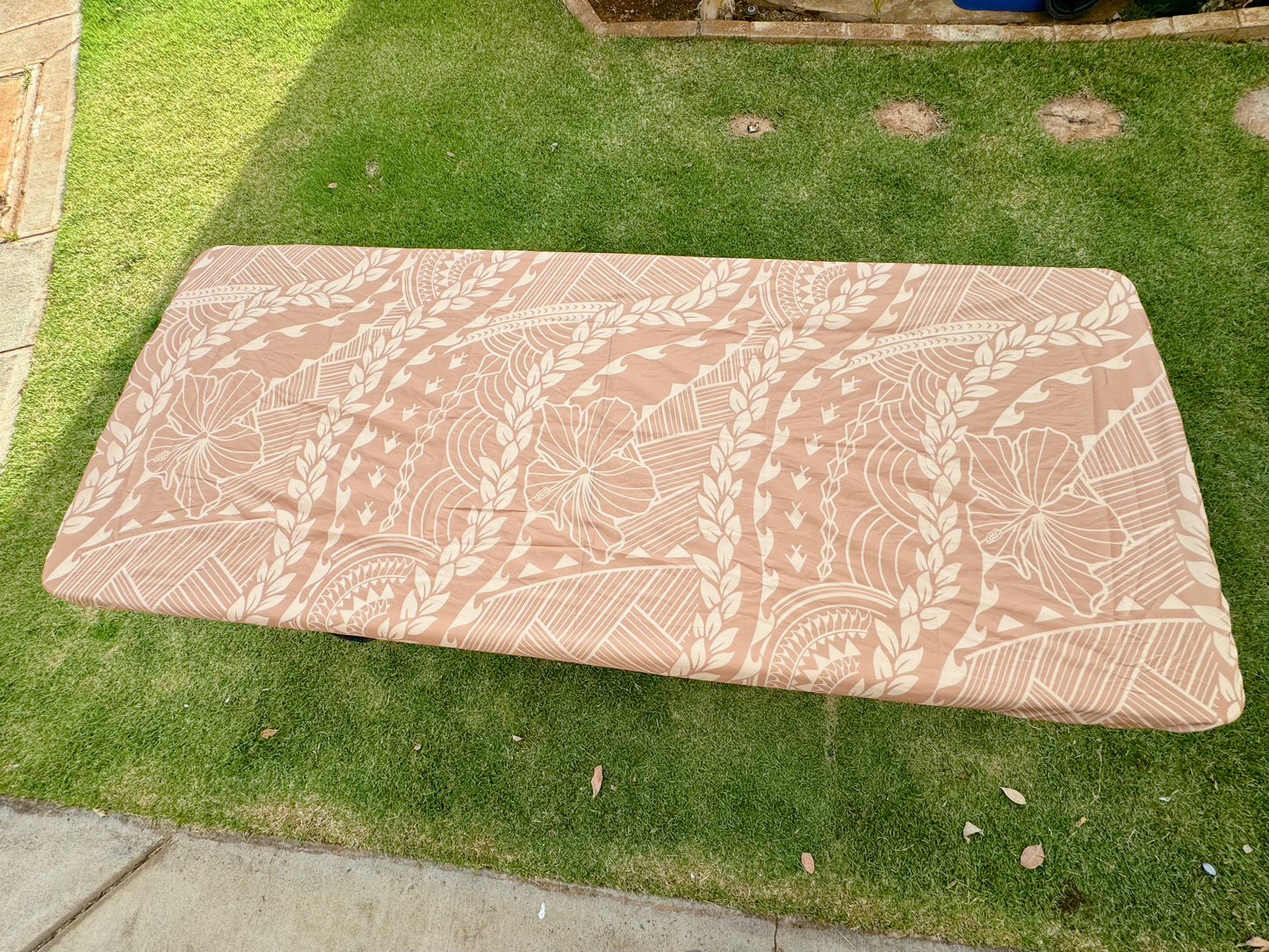 Protective 8ft Table Cover - Caramel Hibiscus Tribal