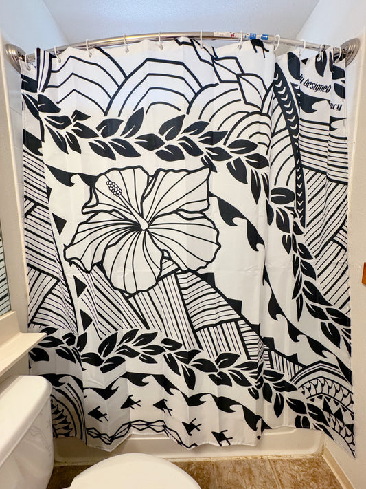 Shower Curtain (curtain only) - Monochrome Hibiscus Tribal
