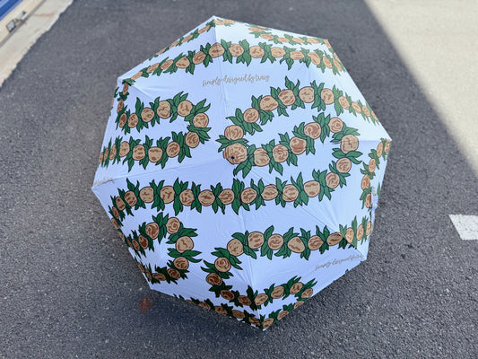 UV Protective Umbrella - White & Brown Kukui Nut Lei