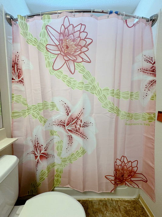 Shower Curtain (curtain only) - Light Pink Lily Lotus & Pikake