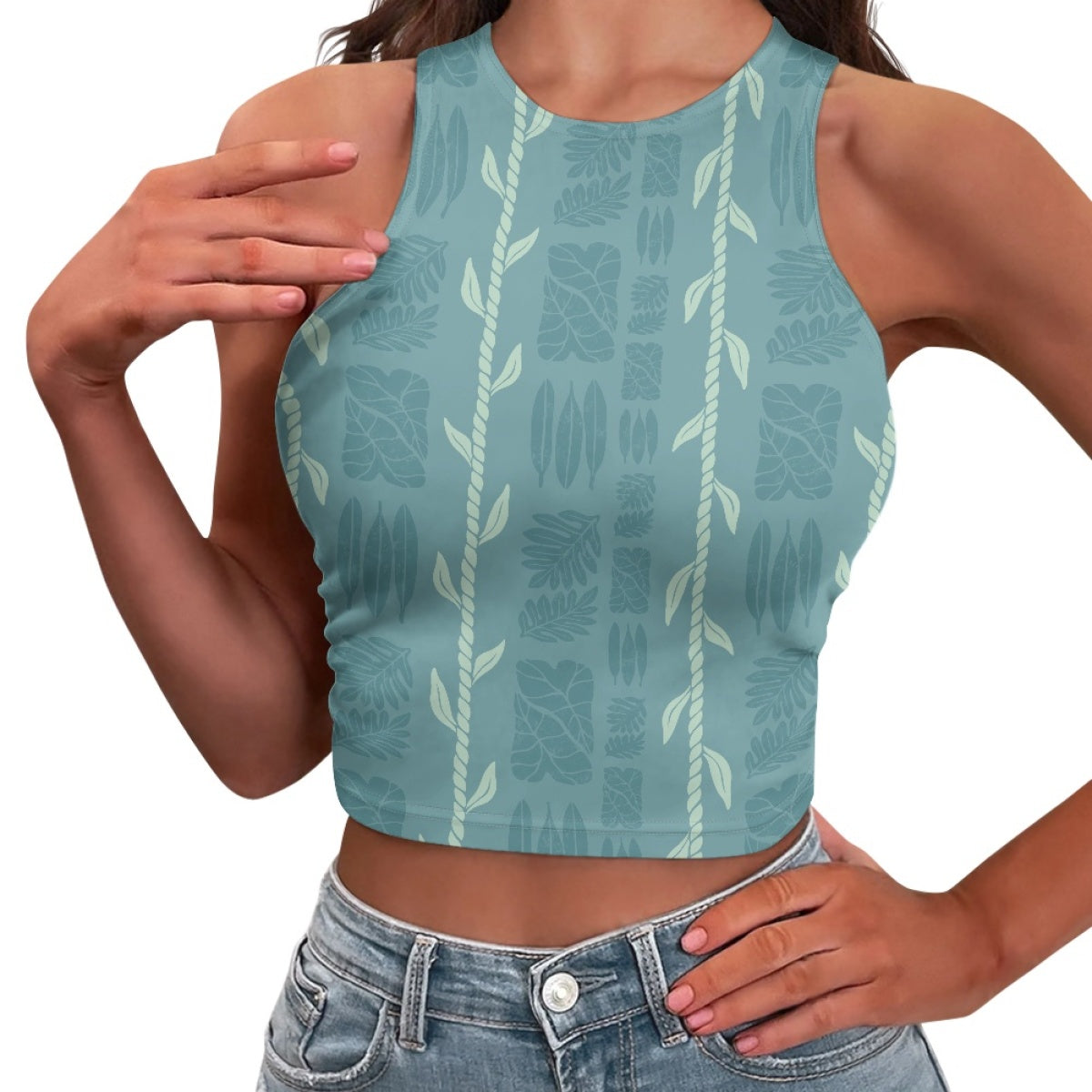 Crop Top - Rustic Leaves (blue)